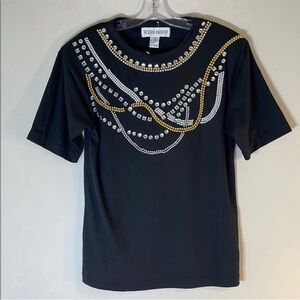VICTORIA HARBOUR Pearl Crystal Bead Embroidered Short Sleeve Tee. Medium. NWT.